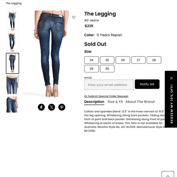 AG Jeans The Legging Skinny Stretch Jeans in 11 Years Repair Wash - Picture 8 of 9